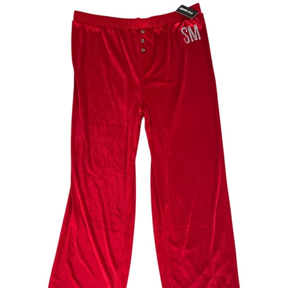 Steve Madden Lounge Pants XL Red Velvet Rhinestone Bling Logo Christmas Pajama's - Picture 2 of 4
